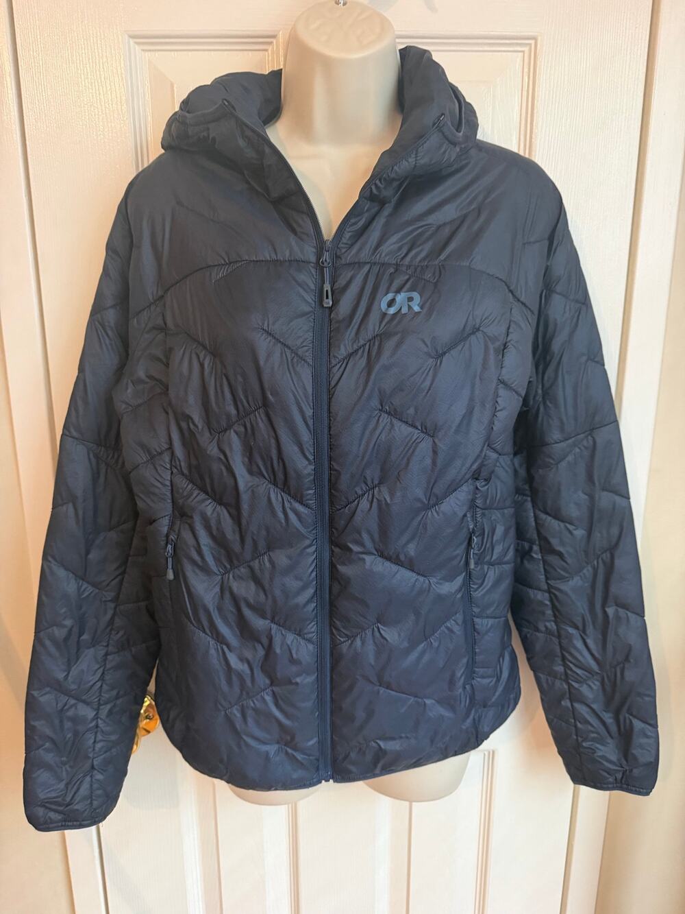 Outdoor Research Puffer Jacket with Hood Women's Small Navy Midnight Blue Zip
